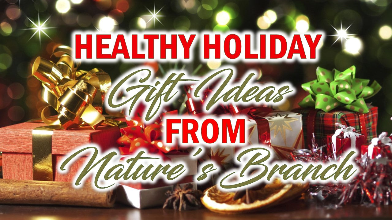 Christmas Background with a text Healthy Holiday Gift Ideas from Nature's Branch