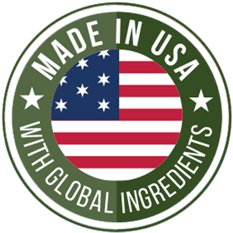 Made in the USA with global ingredients badge