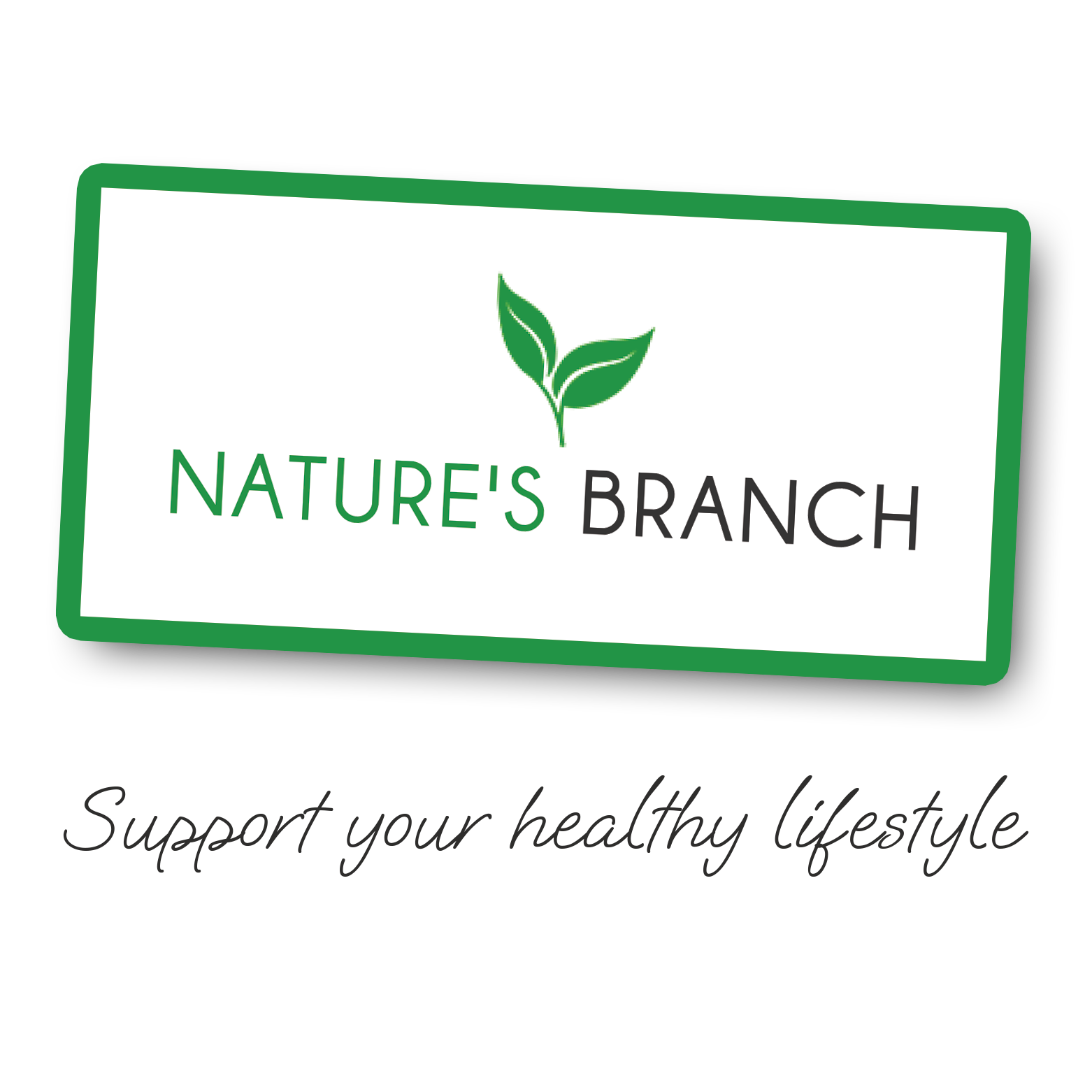 Nature's Branch nutritional supplement logo with green leaf and healthy lifestyle tag line
