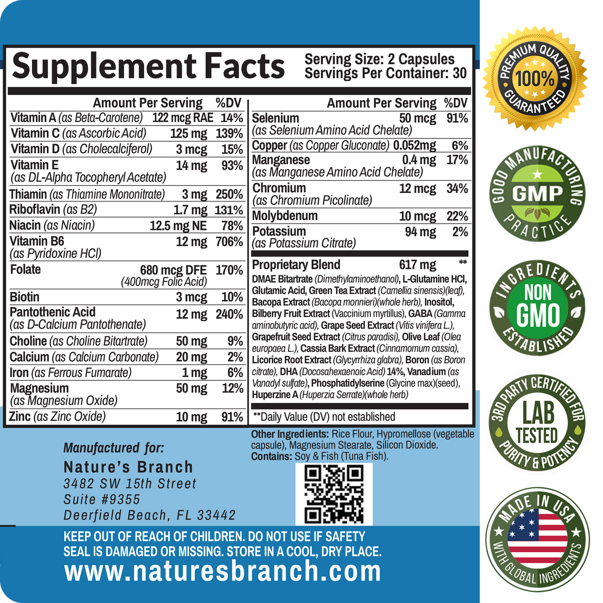 Nature&#39;s Branch Brain Booster Supplement Facts