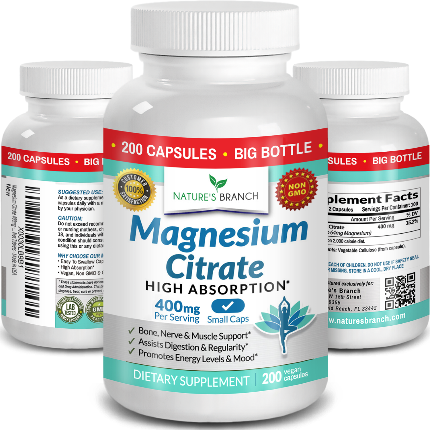 Nature's Branch Magnesium Citrate 400mg supplement bottles