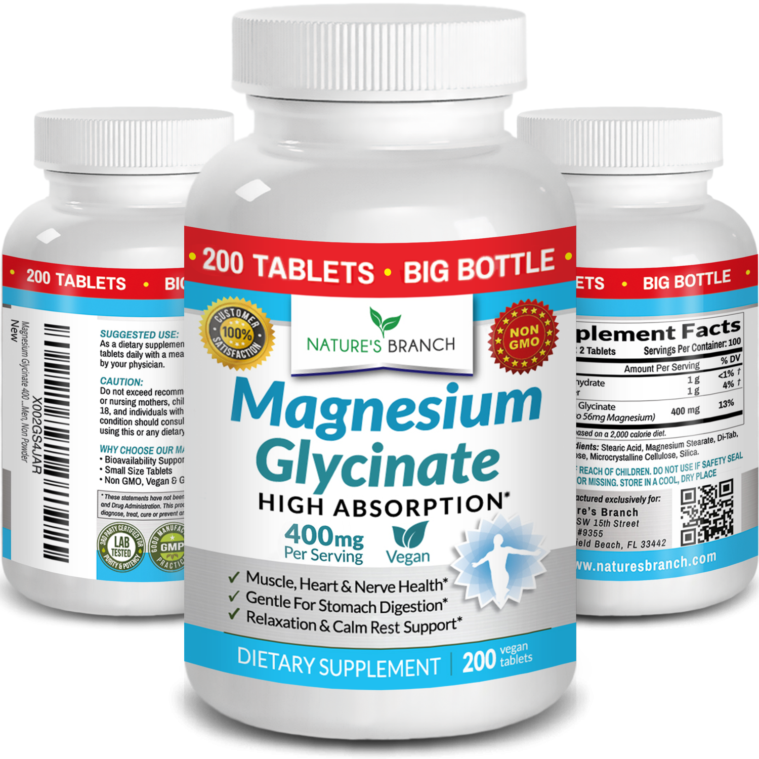 Nature's Branch Magnesium Glycinate 400mg supplement bottles