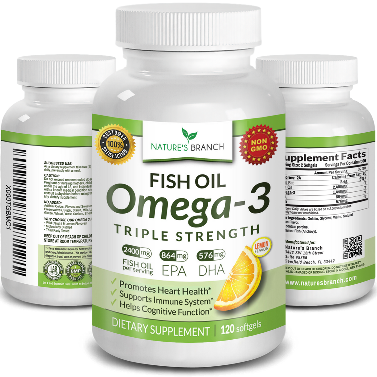 Nature&#39;s Branch Omega 3 Fish Oil supplements with 120 softgels