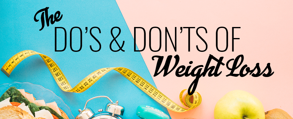 A colorful fitness background with a text that says "The Do's & Don'ts of Weight loss"