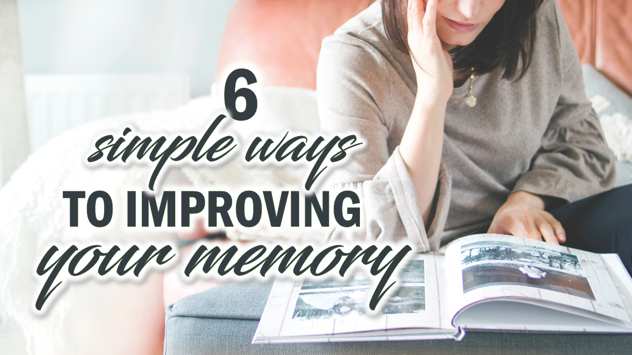 A girl reading a book with a text "6 simple ways to improving your memory"
