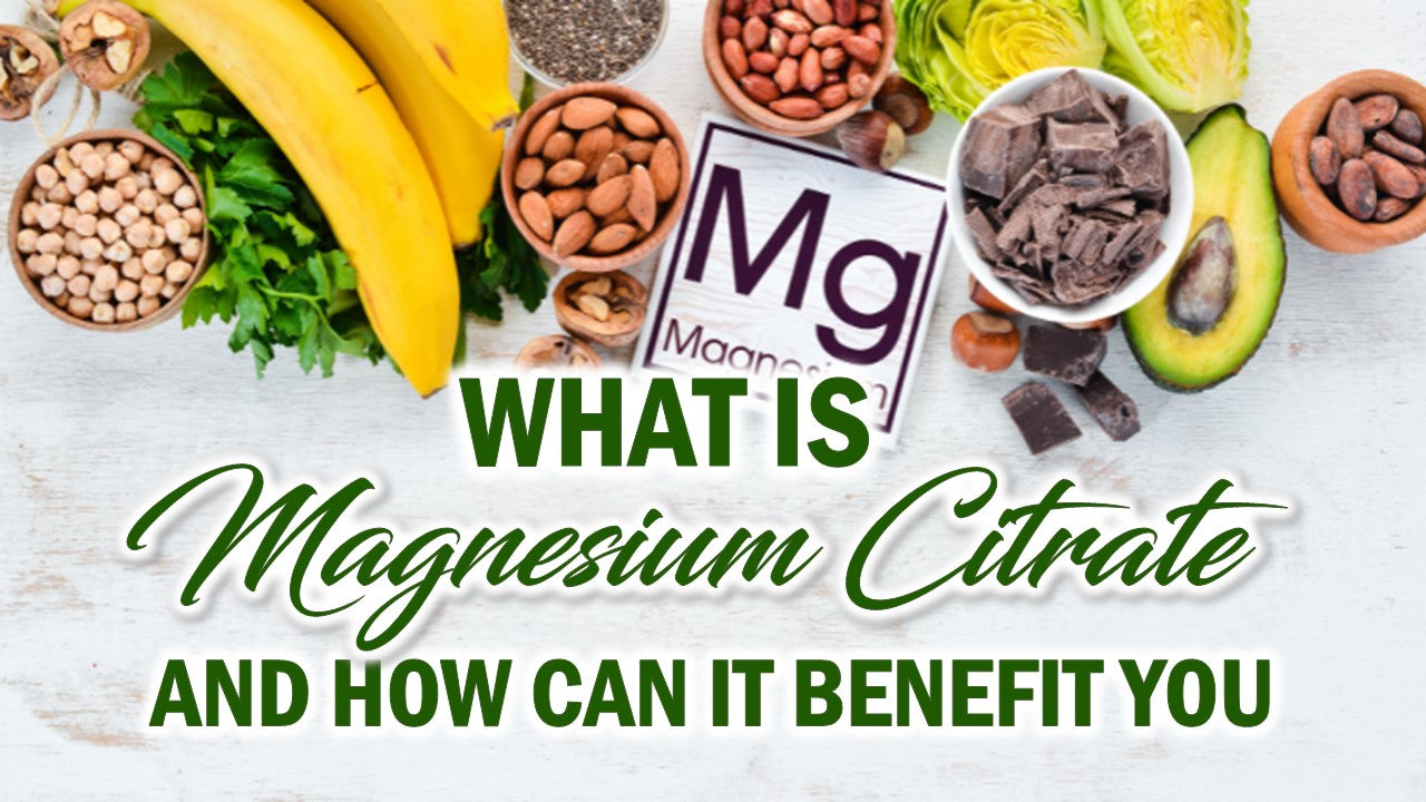 A magnesium label card surrounded by different food like banana, nuts, chocolates, avocado and beans