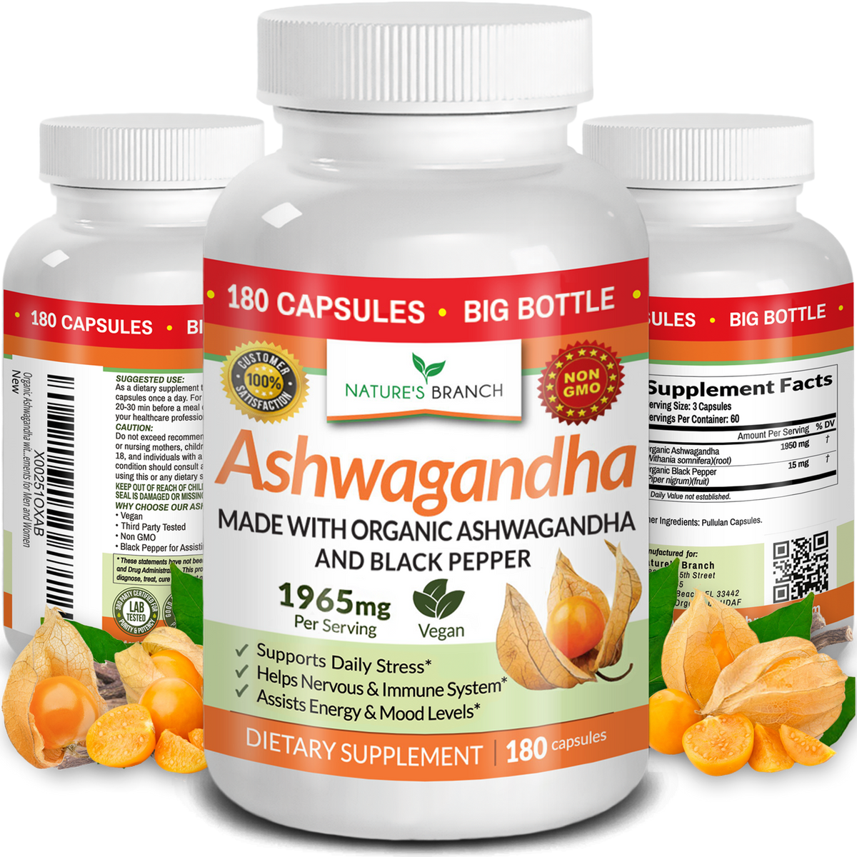 Nature&#39;s Branch Ashwagandha and Black Pepper supplement 180 capsules