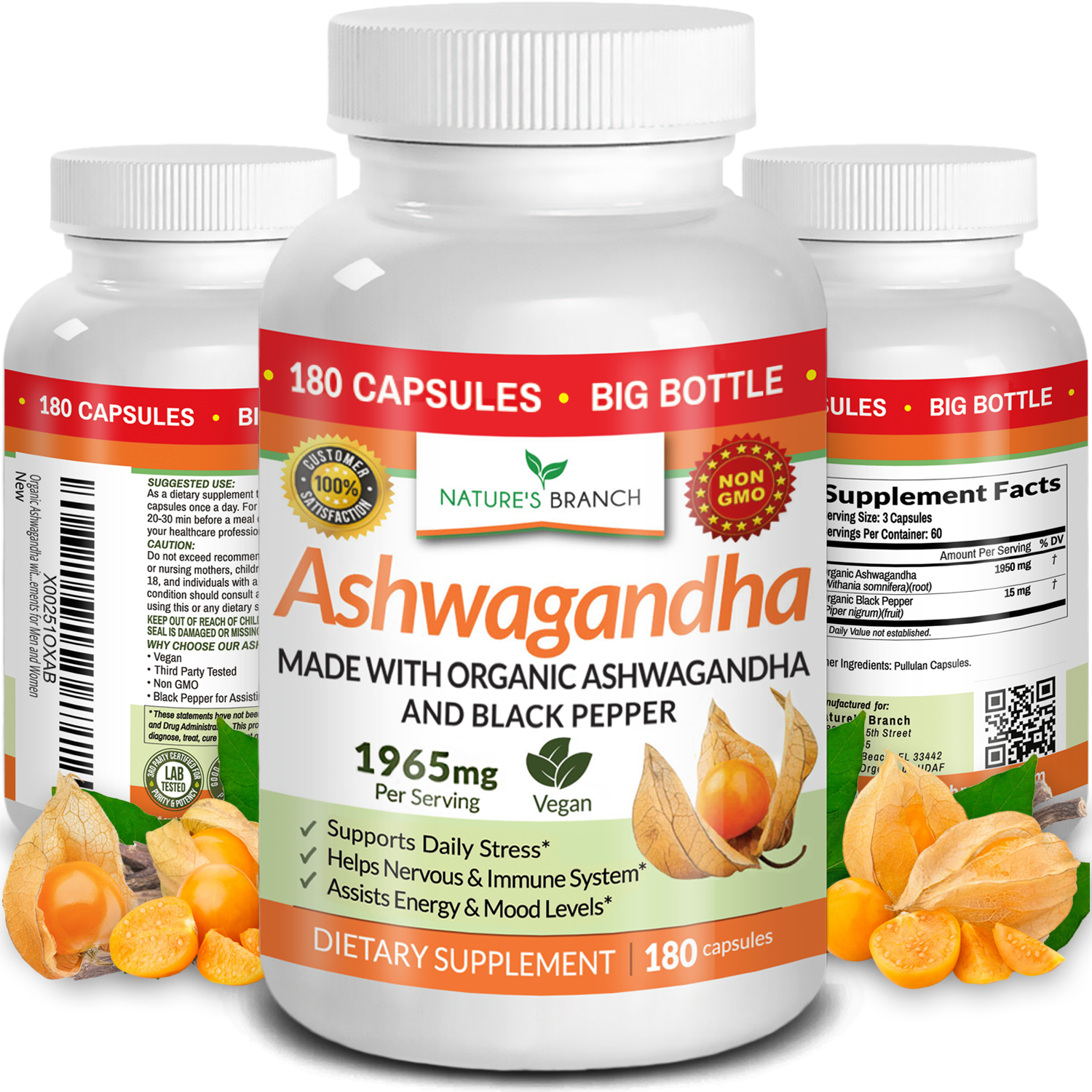 Nature's Branch Ashwagandha and Black Pepper supplement 180 capsules