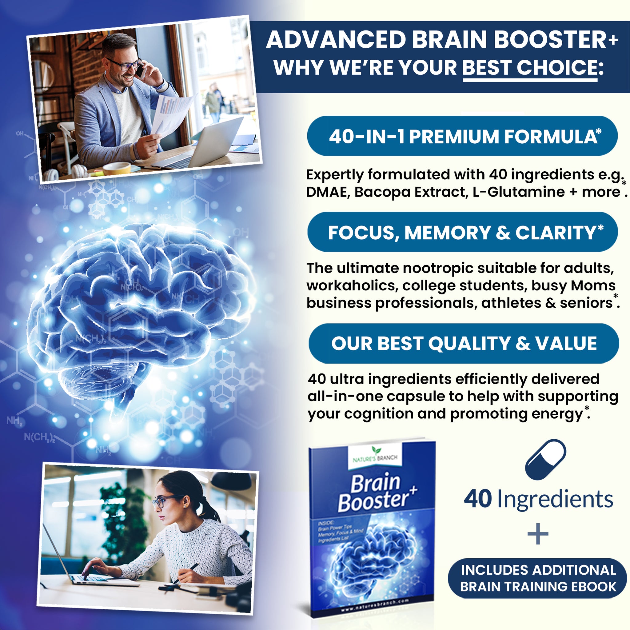 Brain Booster+ For Memory, Focus & Clarity - Nature's Branch