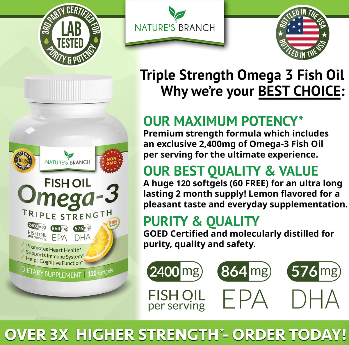 Omega 3 Fish Oil benefits made in USA for quality and potency