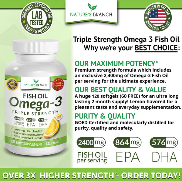 Triple Strength Omega-3 Fish Oil (120 Softgels) - Nature's Branch
