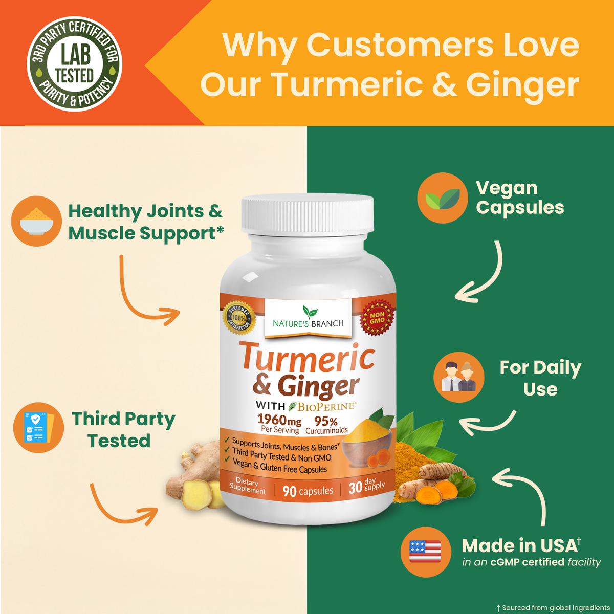 Turmeric Curcumin with Ginger & BioPerine® (95% Standardized Curcuminoids)