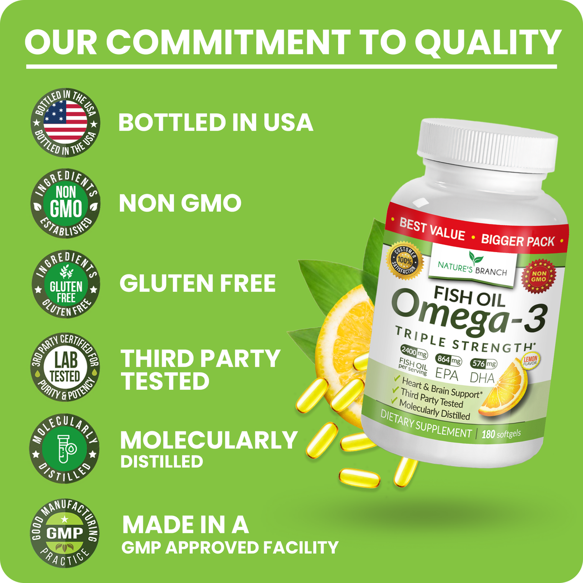 Nature&#39;s Branch Omega 3 Fish Oil made in USA non gmo gluten free third party tested