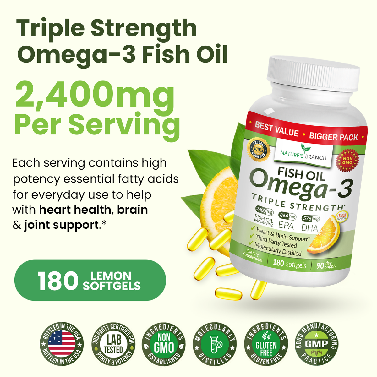Triple Strength Omega-3 Fish Oil (180 Softgels)