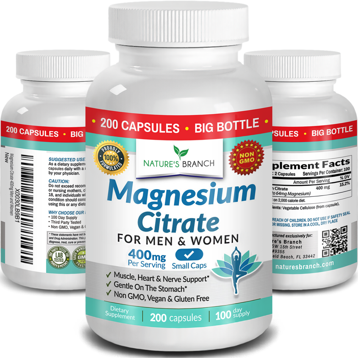 Nature's Branch Magnesium Citrate 400mg three bottles