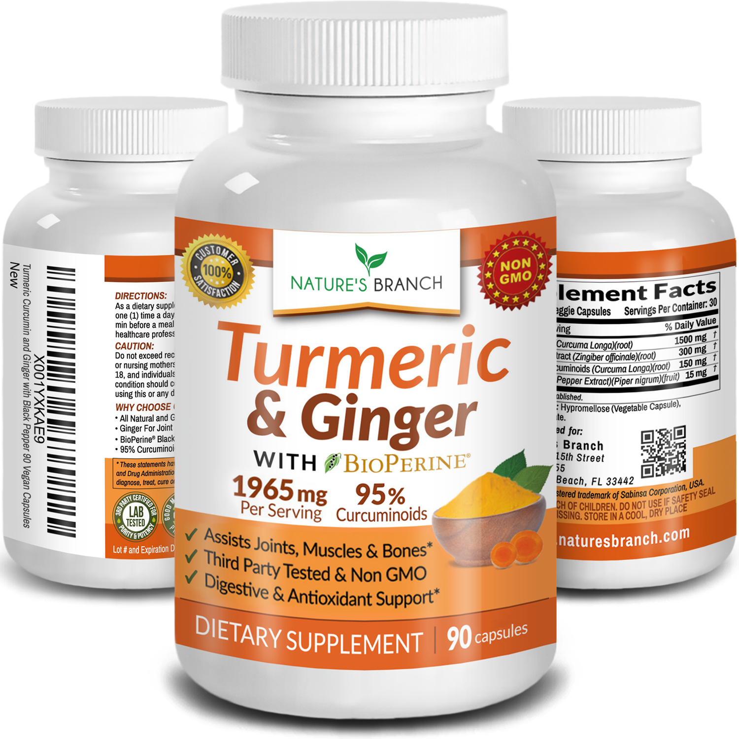 Nature's Branch Turmeric and Ginger with BioPerine supplement bottle for joint support