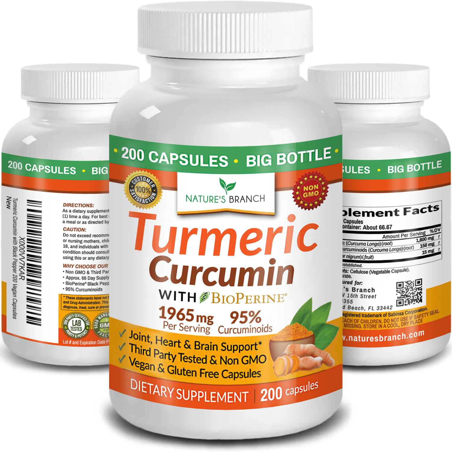 Nature's Branch Turmeric Curcumin and BioPerine supplement bottle