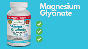Nature's Branch Magnesium Glycinate 400mg supplement bottle video showing it is vegan and contains 200 tablets