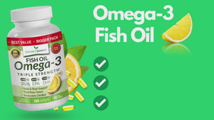 Nature's Branch Omega 3 Fish Oil video showing the benefits of the product supplement bottles