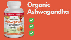 Nature's Branch Organic Ashwagandha and Black Pepper video showing the benefits of stress relief in 180 capsules