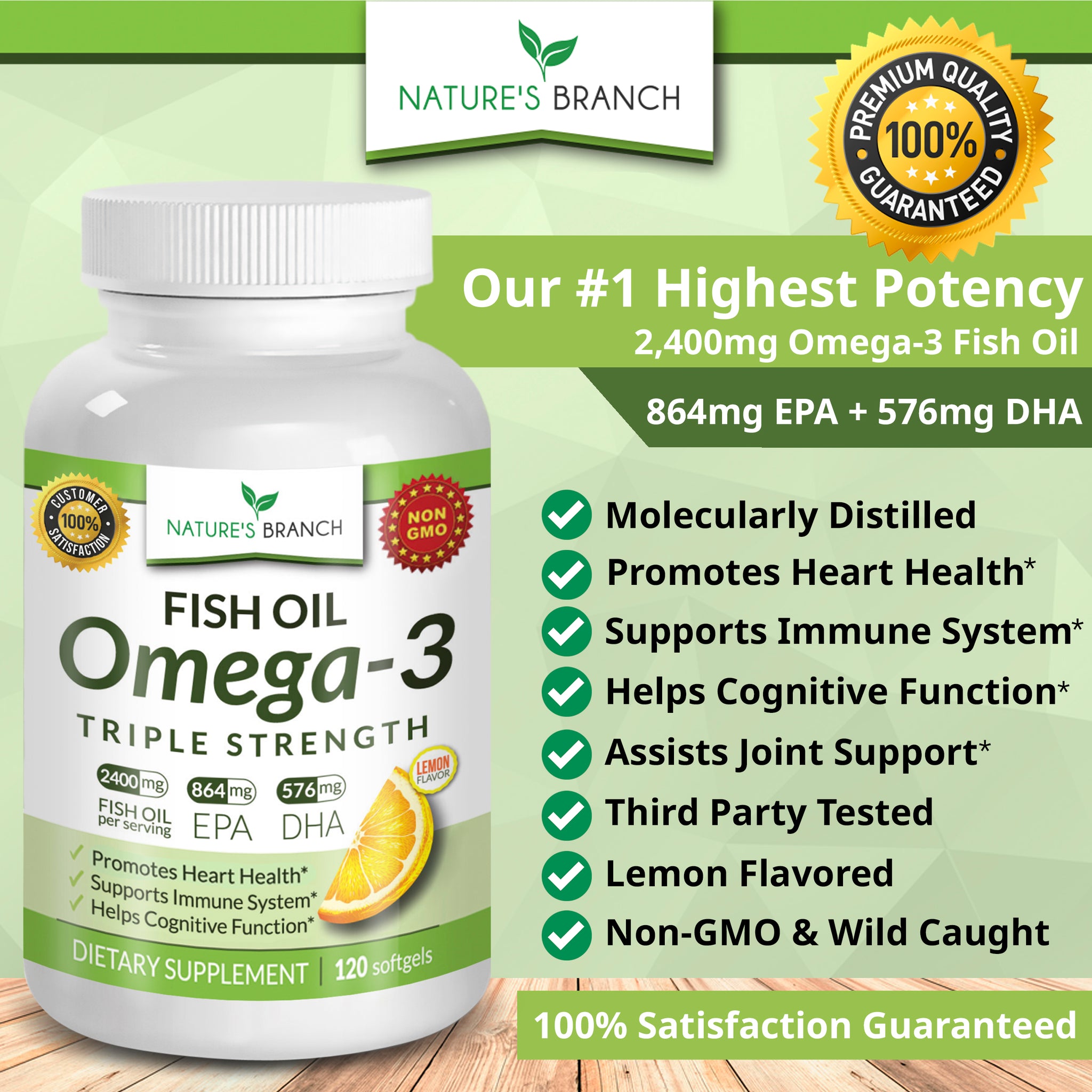  Triple Strength Omega 3 Fish Oil Supplement - 2200mg