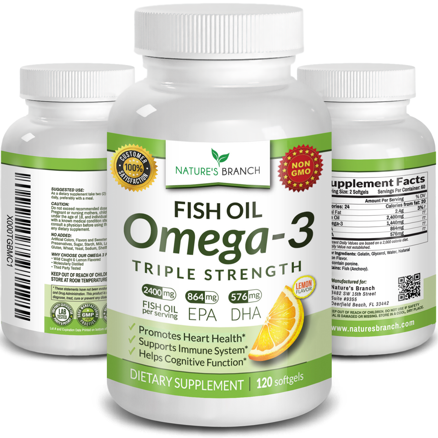  Premium Omega 3 Fish Oil Supplement 2400mg - Burpless