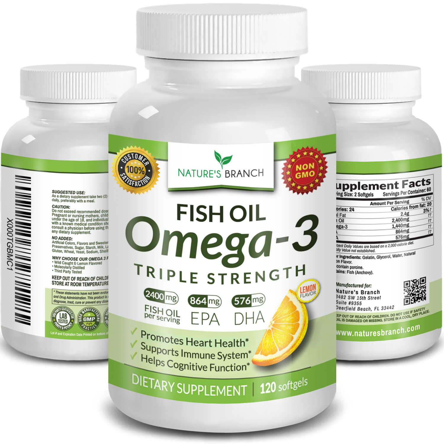 Triple Strength Omega-3 Fish Oil (120 Softgels) - Nature's Branch