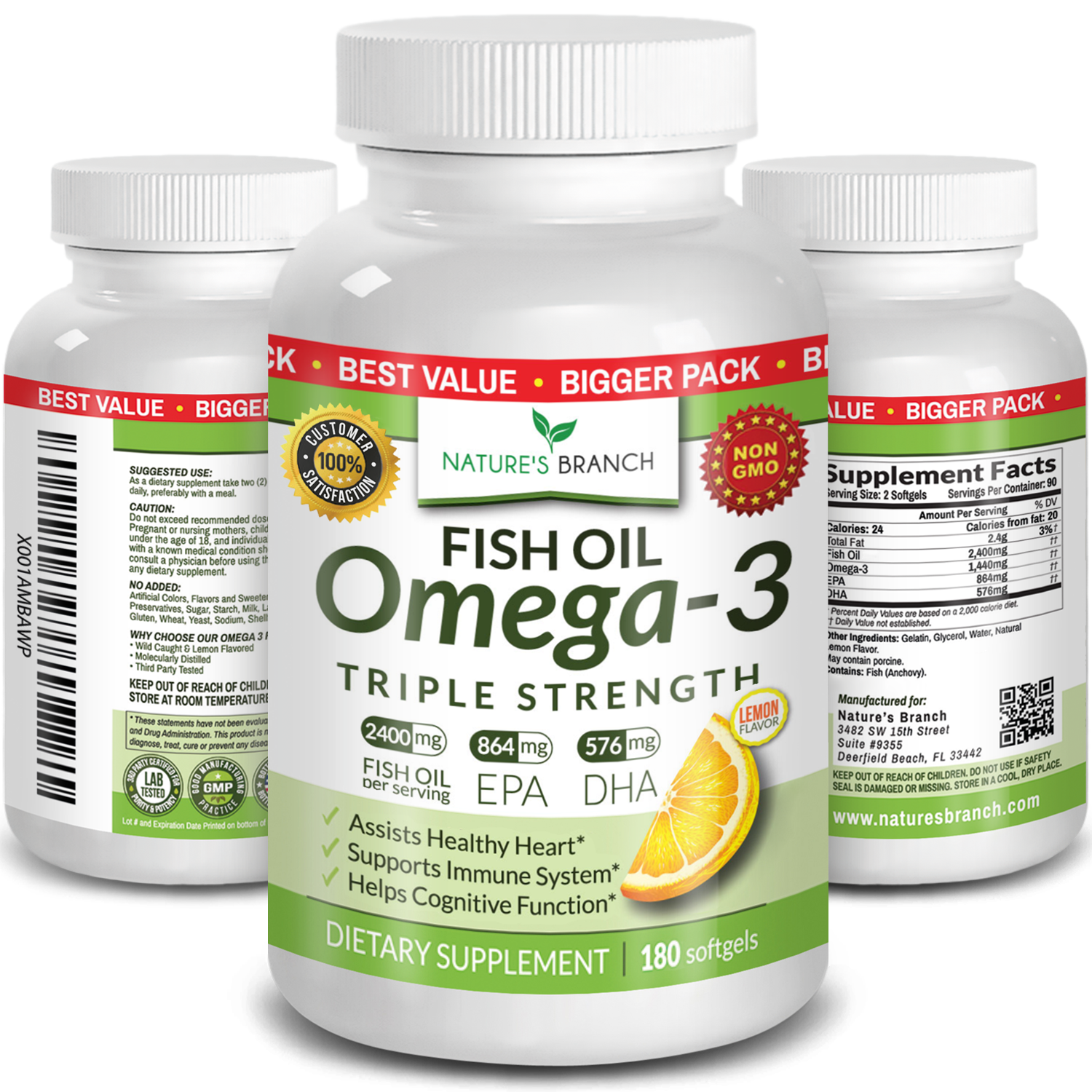 Triple Strength Omega 3 Fish Oil 180 Softgels Nature s Branch